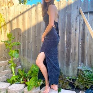 Elegant vintage 90s black shimmer gown, Sz S